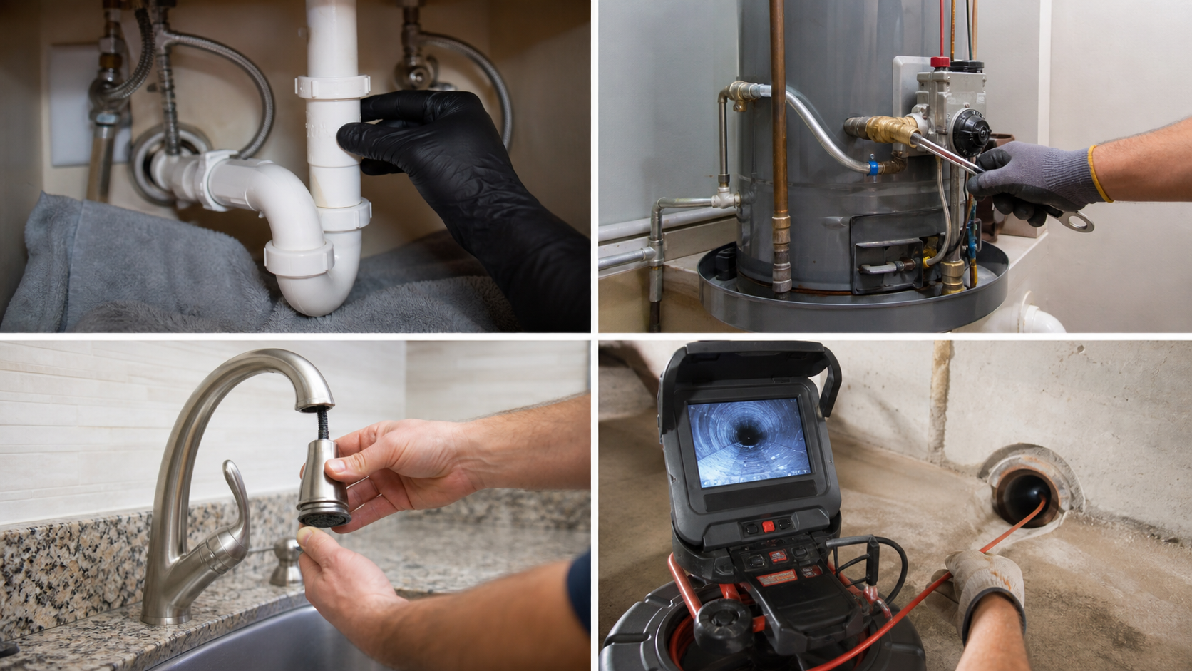 Original collage of plumbing repair work scenes